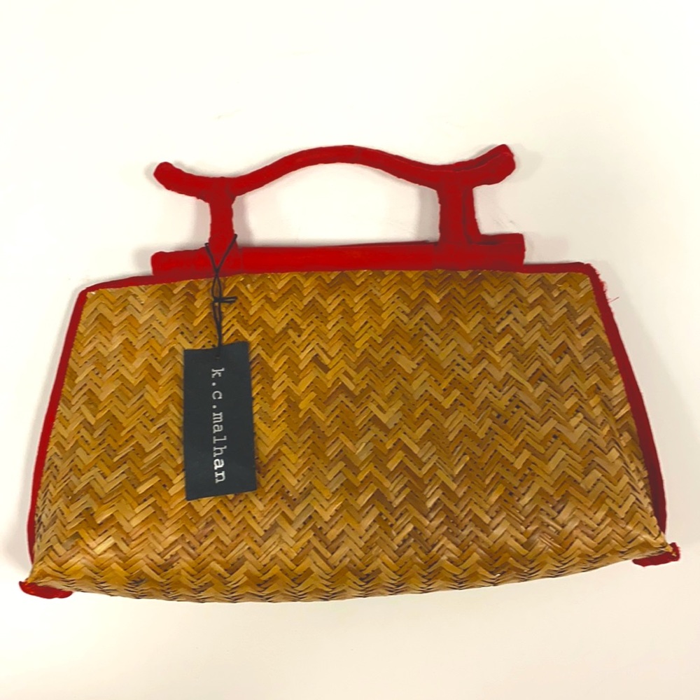 KC Malhan bamboo bag with red trim